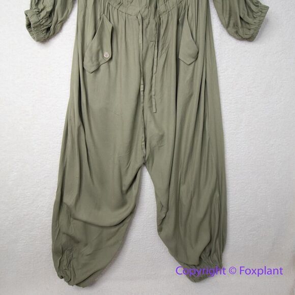 New! Eloquii Plus size Off The Shoulder Utility green‎ Jumpsuit , size 22 - Picture 4 of 15